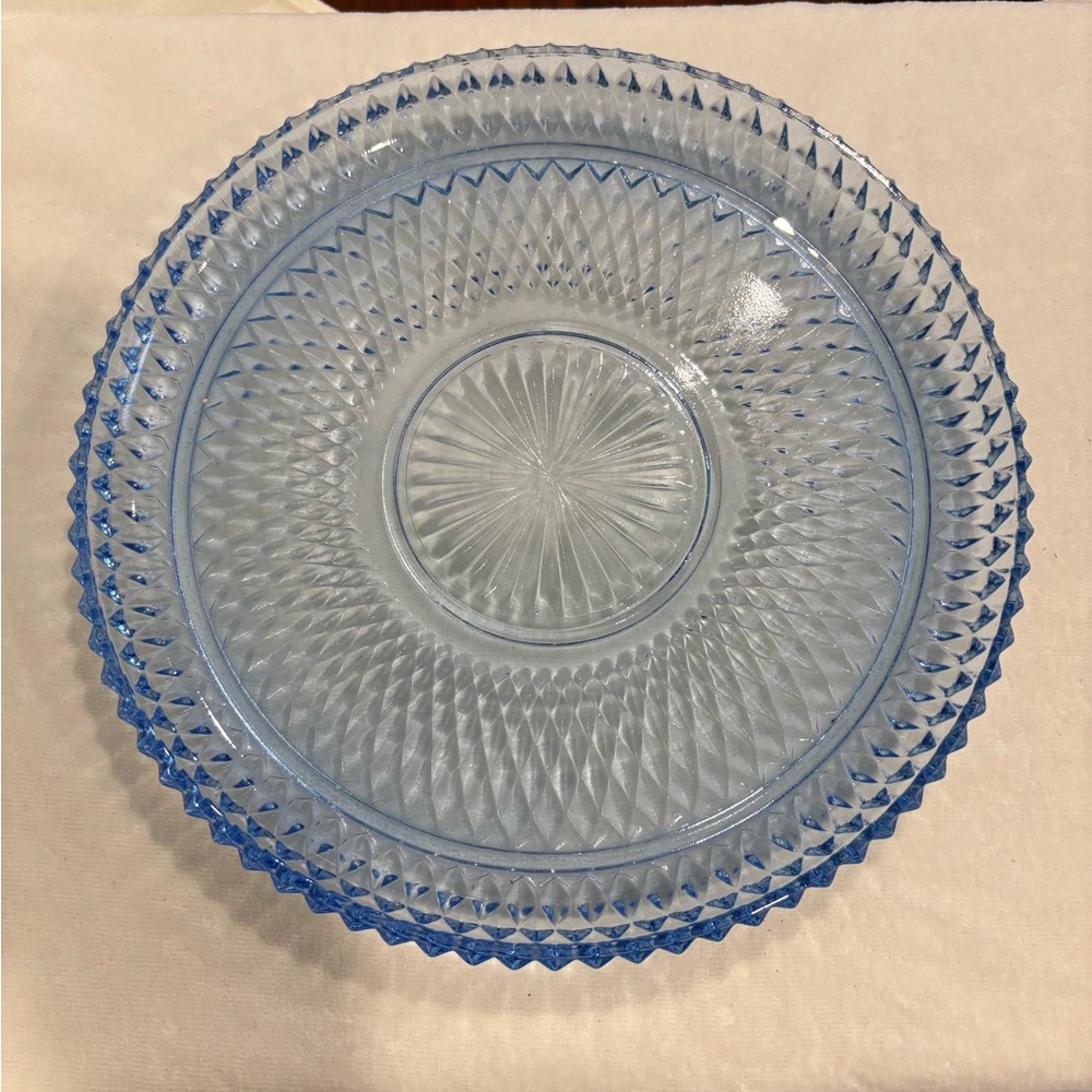 Indiana Glass Blue Diamond-Cut serving plate